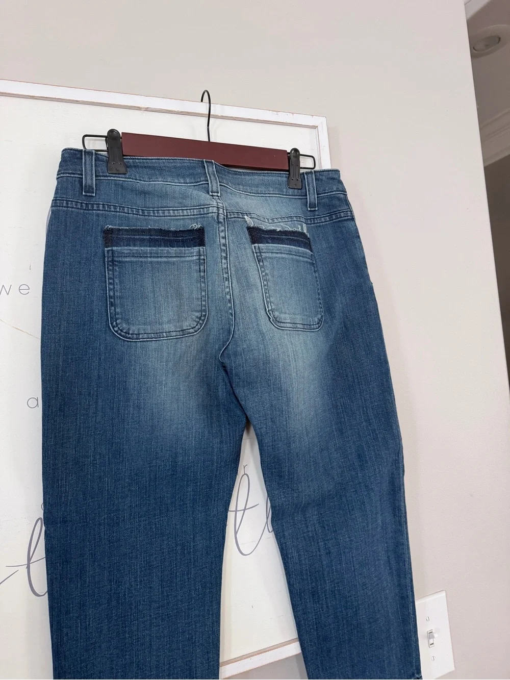 Michael KORS Raw Hem Edge Two Tone Cropped Denim Blue Jeans Distressed Size 2